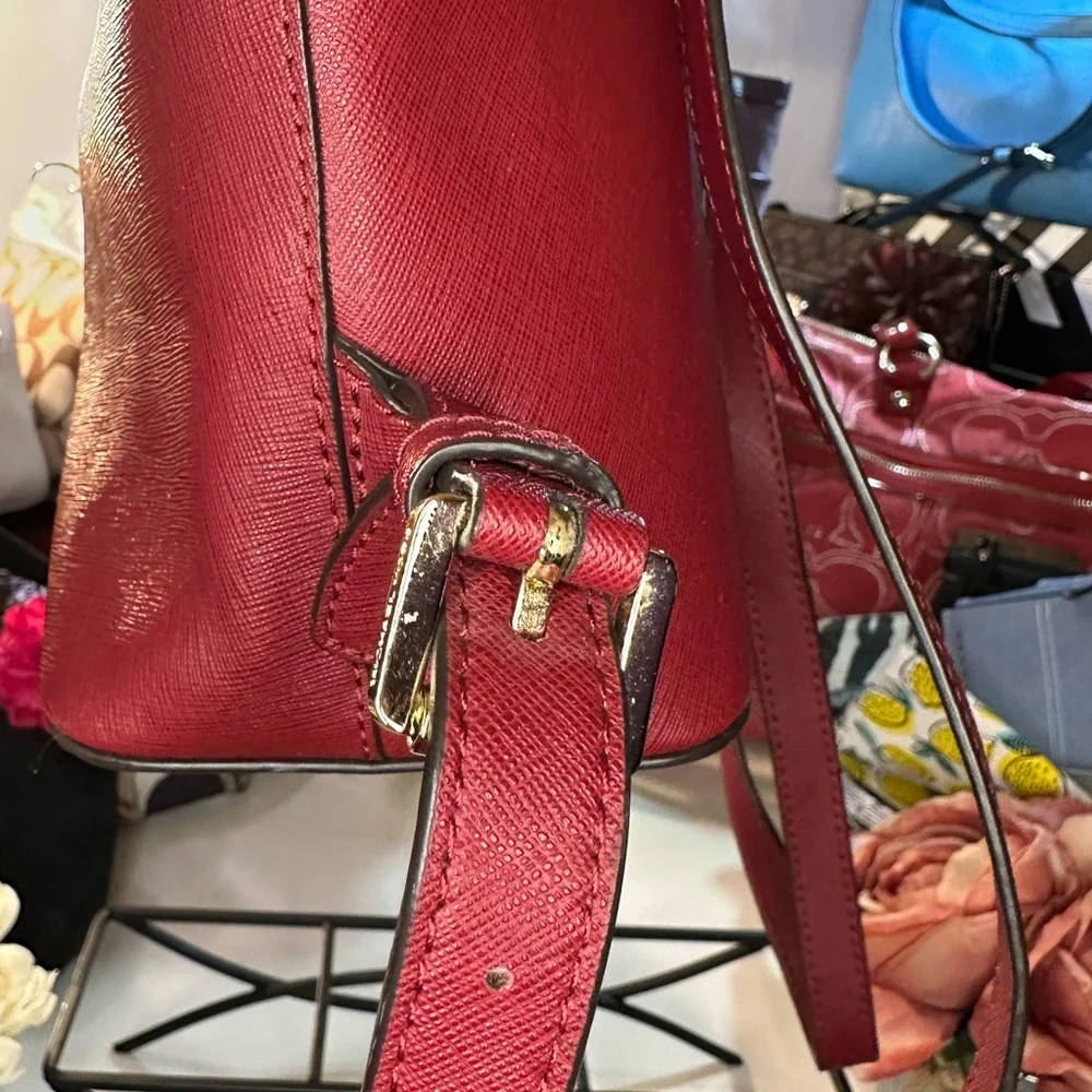 Michael Kors Red Leather Backpack with Gold Hardware